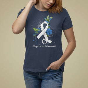 Pretty White Ribbon Bird Lung Cancer Awareness T Shirt For Women TS09 Navy Printyourwear