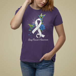 Pretty White Ribbon Bird Lung Cancer Awareness T Shirt For Women TS09 Purple Printyourwear