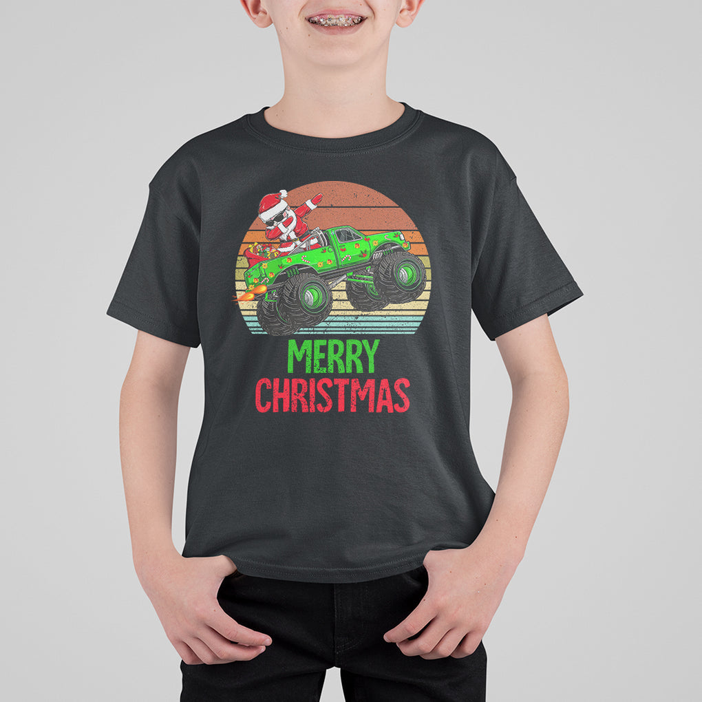 Merry Christmas Santa Monster Truck Dabbing T Shirt For Kid TS09 Black Printyourwear