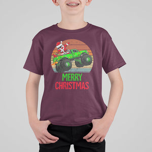 Merry Christmas Santa Monster Truck Dabbing T Shirt For Kid TS09 Maroon Printyourwear