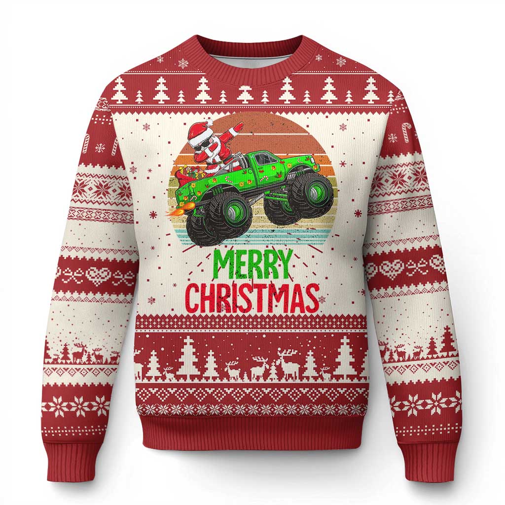 Merry Christmas Santa Monster Truck Dabbing Ugly Christmas Sweater TS09 Red Print Your Wear