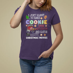 I Just Want to Bake Cookies Drink Hot Cocoa Watch Christmas Movies T Shirt For Women TS09 Purple Printyourwear