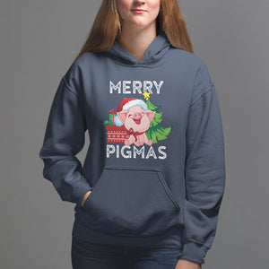 Merry Pigmas Pig Santa Christmas Light Farmer Hoodie TS09 Navy Printyourwear