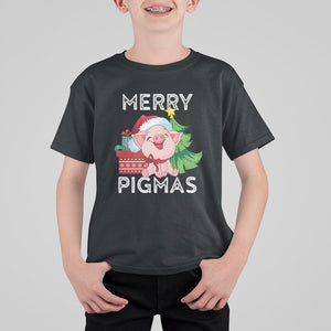 Merry Pigmas Pig Santa Christmas Light Farmer T Shirt For Kid TS09 Black Printyourwear