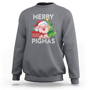 Merry Pigmas Pig Santa Christmas Light Farmer Sweatshirt TS09 Charcoal Printyourwear