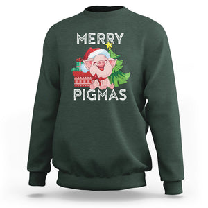 Merry Pigmas Pig Santa Christmas Light Farmer Sweatshirt TS09 Dark Forest Green Printyourwear