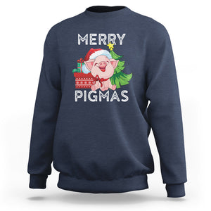 Merry Pigmas Pig Santa Christmas Light Farmer Sweatshirt TS09 Navy Printyourwear