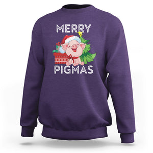 Merry Pigmas Pig Santa Christmas Light Farmer Sweatshirt TS09 Purple Printyourwear