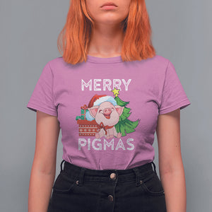 Merry Pigmas Pig Santa Christmas Light Farmer T Shirt For Women TS09 Azalea Printyourwear