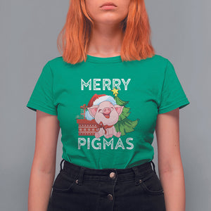 Merry Pigmas Pig Santa Christmas Light Farmer T Shirt For Women TS09 Irish Green Printyourwear