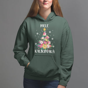 Mele Kalikimaka Hawaiian Christmas Tree Tropical Flower Hoodie TS09 Dark Forest Green Printyourwear