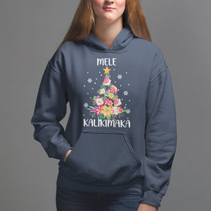 Mele Kalikimaka Hawaiian Christmas Tree Tropical Flower Hoodie TS09 Navy Printyourwear