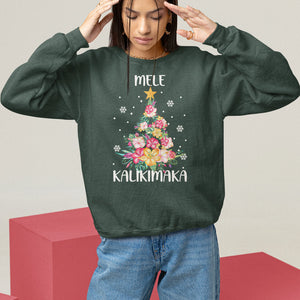 Mele Kalikimaka Hawaiian Christmas Tree Tropical Flower Sweatshirt TS09 Dark Forest Green Printyourwear