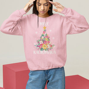 Mele Kalikimaka Hawaiian Christmas Tree Tropical Flower Sweatshirt TS09 Light Pink Printyourwear