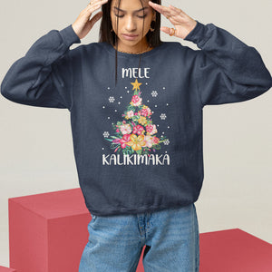 Mele Kalikimaka Hawaiian Christmas Tree Tropical Flower Sweatshirt TS09 Navy Printyourwear