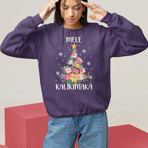 Mele Kalikimaka Hawaiian Christmas Tree Tropical Flower Sweatshirt TS09 Purple Printyourwear