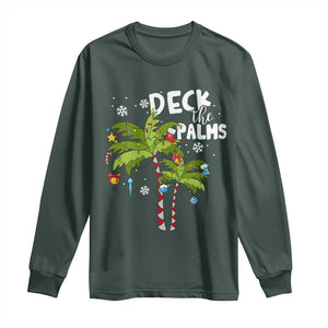 Christmas In Hawaii Long Sleeve Shirt Deck the Palms Xmas Tree TS09 Dark Forest Green Print Your Wear