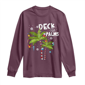 Christmas In Hawaii Long Sleeve Shirt Deck the Palms Xmas Tree TS09 Maroon Print Your Wear