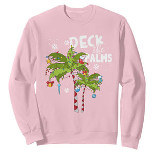 Christmas In Hawaii Sweatshirt Deck the Palms Xmas Tree TS09 Light Pink Print Your Wear