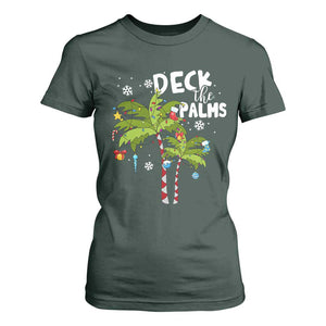 Christmas In Hawaii T Shirt For Women Deck the Palms Xmas Tree TS09 Dark Forest Green Print Your Wear