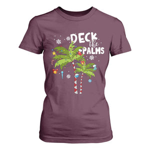 Christmas In Hawaii T Shirt For Women Deck the Palms Xmas Tree TS09 Maroon Print Your Wear