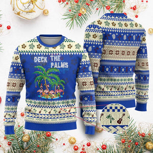 Xmas In Hawaii Ugly Christmas Sweater Deck the Palms Firework Flamingo TS09 Blue Print Your Wear