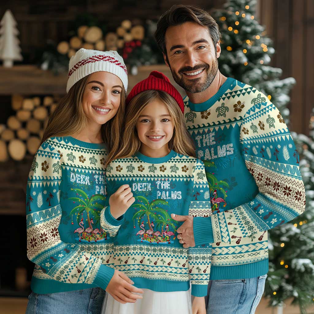 Xmas In Hawaii Ugly Christmas Sweater Deck the Palms Firework Flamingo TS09 Teal Print Your Wear