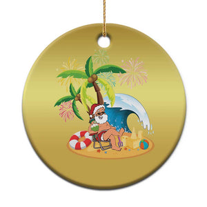 Xmas In Hawaii Christmas Ornament Palm Tree Firework Santa At Beach Drinking Coconut TS09 Print Your Wear