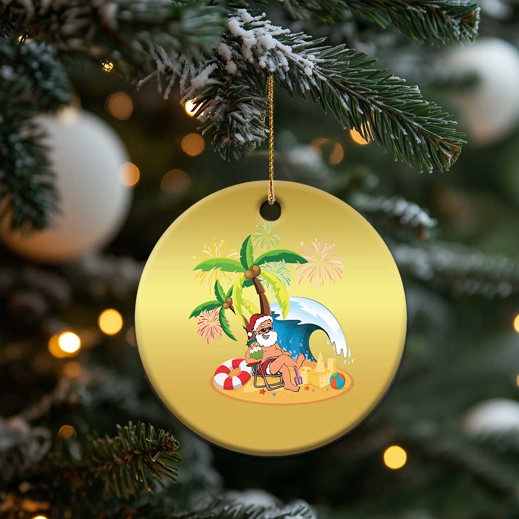 Xmas In Hawaii Christmas Ornament Palm Tree Firework Santa At Beach Drinking Coconut TS09 Print Your Wear