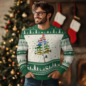 Xmas Fishing Ugly Christmas Sweater Colorful Fish Aquatic Christmas Tree Fisherman TS09 Green Print Your Wear