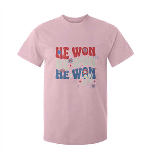 Trump US President He Won 2024 Groovy Retro T Shirt For Kid TS09 Light Pink Print Your Wear