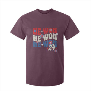 Trump US President He Won 2024 Groovy Retro T Shirt For Kid TS09 Maroon Print Your Wear