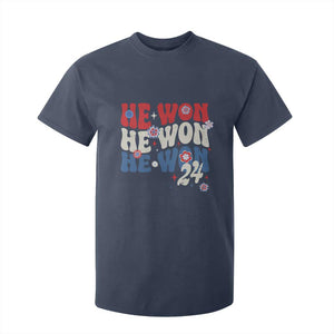 Trump US President He Won 2024 Groovy Retro T Shirt For Kid TS09 Navy Print Your Wear