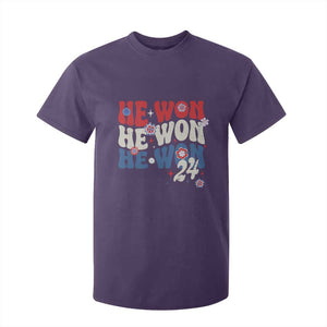 Trump US President He Won 2024 Groovy Retro T Shirt For Kid TS09 Purple Print Your Wear