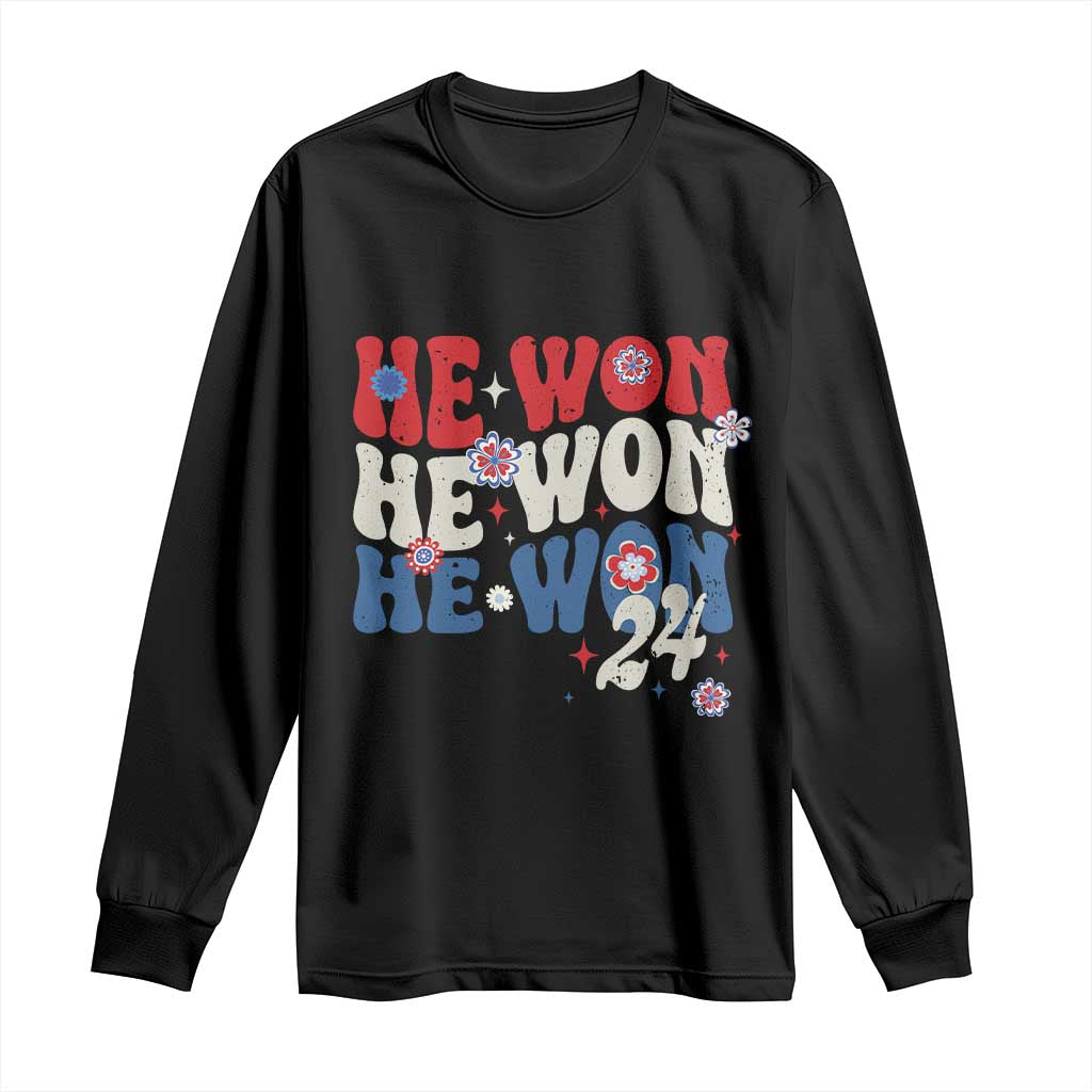 Trump US President He Won 2024 Groovy Retro Long Sleeve Shirt TS09 Black Print Your Wear