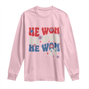 Trump US President He Won 2024 Groovy Retro Long Sleeve Shirt TS09 Light Pink Print Your Wear