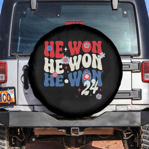 Trump US President He Won 2024 Groovy Retro Spare Tire Cover TS09 No hole Black Print Your Wear