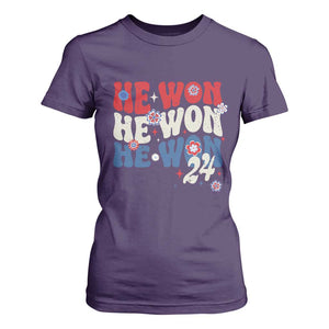 Trump US President He Won 2024 Groovy Retro T Shirt For Women TS09 Purple Print Your Wear