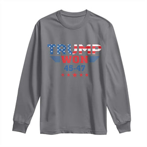 Trump Won 2024 Long Sleeve Shirt 45 47 President American Flag Patriotic TS09 Charcoal Print Your Wear