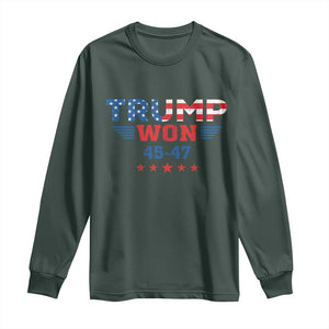 Trump Won 2024 Long Sleeve Shirt 45 47 President American Flag Patriotic TS09 Dark Forest Green Print Your Wear