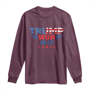 Trump Won 2024 Long Sleeve Shirt 45 47 President American Flag Patriotic TS09 Maroon Print Your Wear