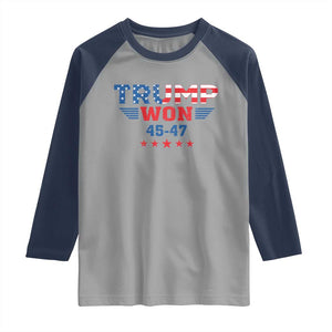 Trump Won 2024 Raglan Shirt 45 47 President American Flag Patriotic TS09 Sport Gray Navy Print Your Wear