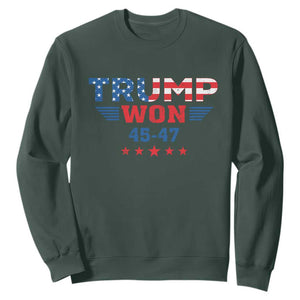 Trump Won 2024 Sweatshirt 45 47 President American Flag Patriotic TS09 Dark Forest Green Print Your Wear