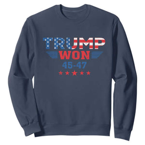 Trump Won 2024 Sweatshirt 45 47 President American Flag Patriotic TS09 Navy Print Your Wear