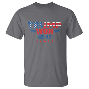 Trump Won 2024 T Shirt 45 47 President American Flag Patriotic TS09 Charcoal Print Your Wear