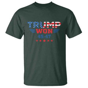 Trump Won 2024 T Shirt 45 47 President American Flag Patriotic TS09 Dark Forest Green Print Your Wear