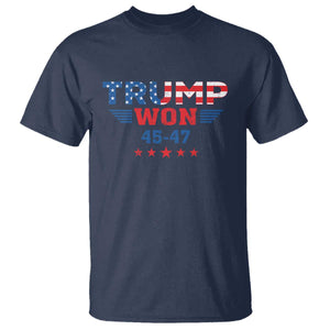 Trump Won 2024 T Shirt 45 47 President American Flag Patriotic TS09 Navy Print Your Wear