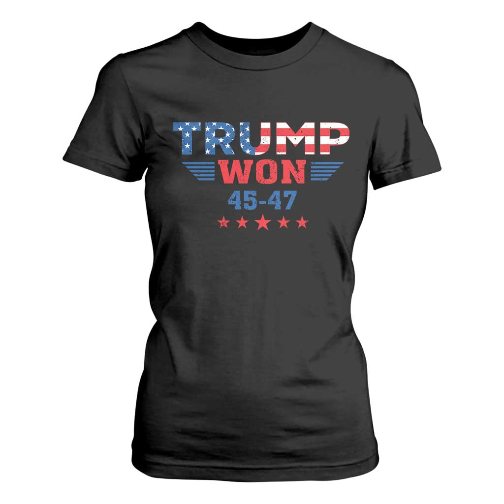 Trump Won 2024 T Shirt For Women 45 47 President American Flag Patriotic TS09 Black Print Your Wear