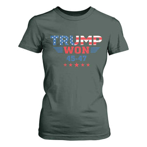 Trump Won 2024 T Shirt For Women 45 47 President American Flag Patriotic TS09 Dark Forest Green Print Your Wear