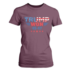 Trump Won 2024 T Shirt For Women 45 47 President American Flag Patriotic TS09 Maroon Print Your Wear